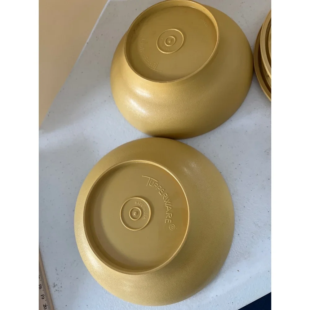 Vintage Tupperware Servalier Bowls Harvest Gold Mustard Yellow Set of 2 w/ Lids